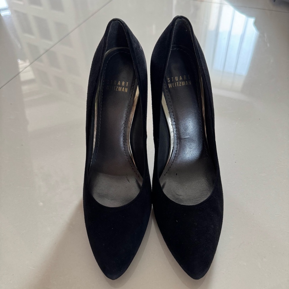 CLOSET SALE | Stuart Weitzman Black Suede with Leopard Print Heels - Picture 4 of 9